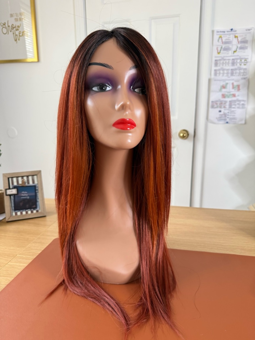 Women's Straight Synthetic Wig in Auburn Red - Natural Center Part